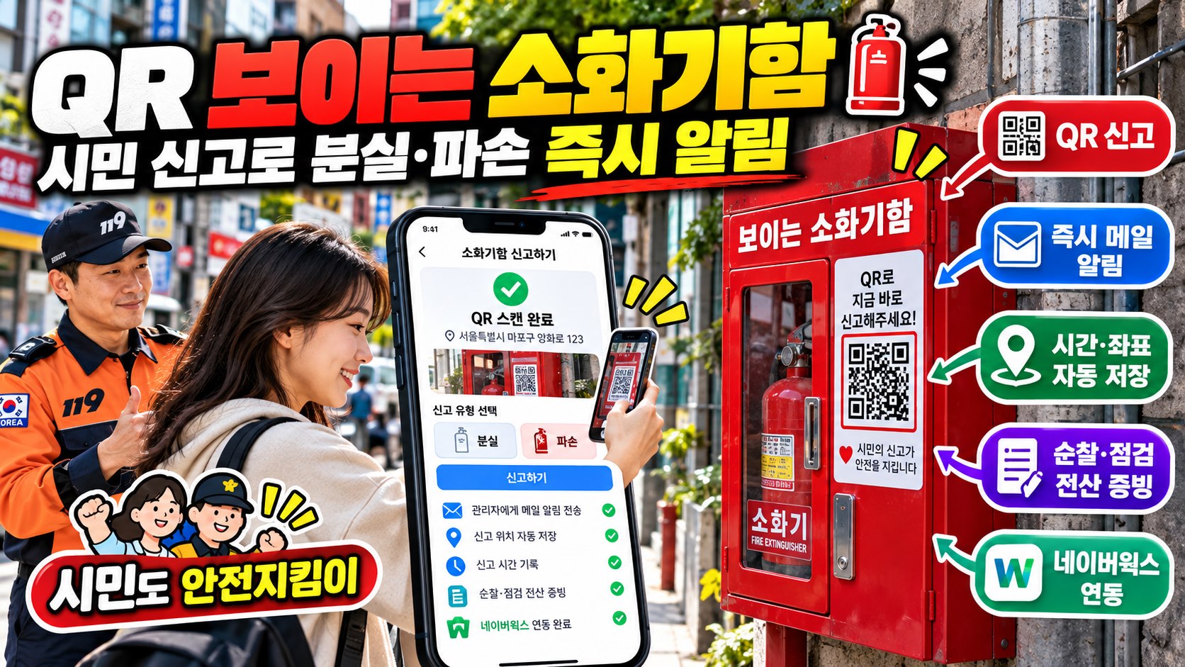 불끄미 QR 보이는 소화기함 신고 소개 이미지