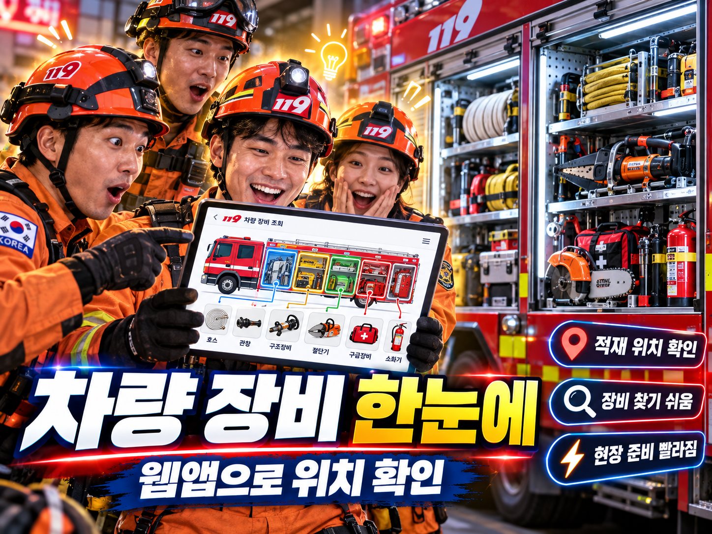소방차 적재 차량 장비 한눈에 소개 이미지